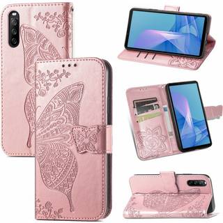 Xperia 10 III Pung Etui PU Læder 4-LOMMES Motiv Sommerfugl