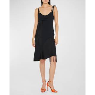 Victoria Beckham Fringe-trimmed asymmetric minidress - black - XS