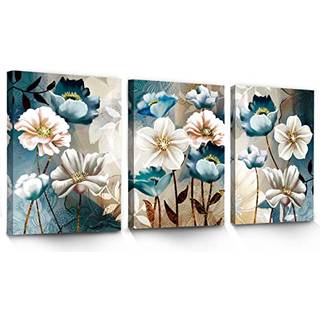 Serimino 3 stykker lotus blomster l?rred v?gkunst til stue hvid og indigo bl? blomsterbillede v?gindretning til spisestue sovev?relse badev?relse
