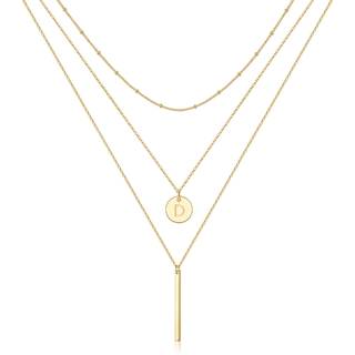 Vjoypro lagdelte guld initial halskæder til kvinder 14k guldbelagt pendel initial d brev lagdelings bar halskæde guld-neklædder lagdelte halskæde