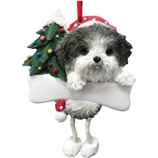 Shih Tzu Ornament med unikke """" dinglende ben """" h?ndmalet og let personlig julepynt