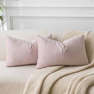 Juspurbet Pink Lumbal Velvet Throw Pillow dækker 16x24 tommer sæt med 2 til stue sofa sofa soveværelse dekorativ rektangel solid blød pude tilfæl