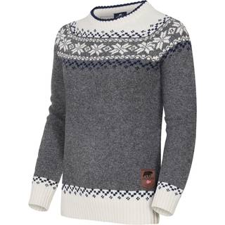 Gridarmor Women’s Snøkrystall Round Neck Ullgenser Mid Greymelange/White, XS