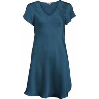 Lady Avenue Pure Silk Nightgown With Lace - Petrol - Medium