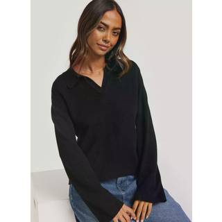 Object - Objthess L/s V-neck Knit Polo - Striktrøjer og cardigans til kvinder - Black - XS