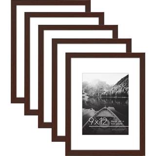 AMERICANFLAT 9X12 Billedramme i Mahogni - S?t med 5 - Brug som 6x8 billedramme med MAT eller 9X12 ramme uden Mat - Plexiglass -d?kning og savtand