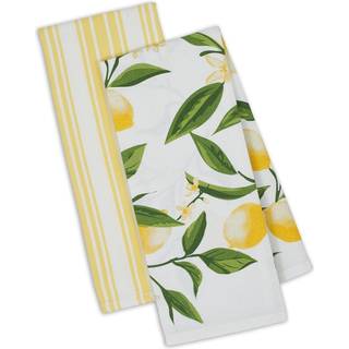 DII Kitchen Dish H?ndkl?de S?t 2 Lemon Bliss Yellow Green Lemon Print & Yellow Stripe