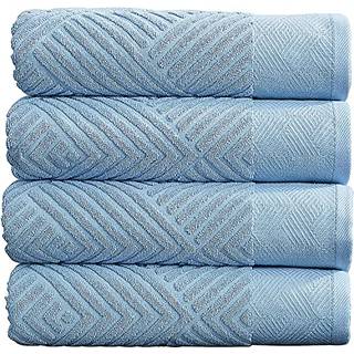 100% bomuldsbl?de badeh?ndkl?der s?t | Hurtigt t?rt og meget absorberende strukturerede badeh?ndkl?der 27 """" X 54 """" (4 Pack)