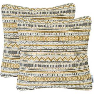 Mika Home Pack med 2 dekorativt firkantet kastpude d?kker pude -tilf?lde til sofa sofa bohemsk stribet geometrisk m?nster 18x18 inches guldgr? cr