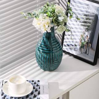 HJN keramisk vase-teal vase til boligindretning blomstervase til midtstykker moderne udsmykning vaser til stue/boghylde/mantel/boligindretning ac