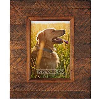 EoSGlac Wood 5x7 tommer billedramme Wood Plank Design med rustik brun finish V?gmontering eller bordplade Display H?ndlavet fotoramme