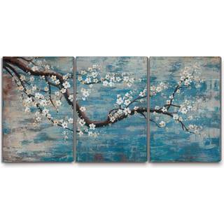 V?gkunst til stue 100% h?ndmalet blomsterolie-maleri p? l?rred galleri indpakket stor indrammet blomster blomme blomstret tr? teal bl? kunst til