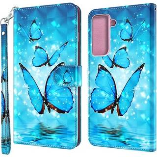Wonder Series Samsung Galaxy S21 5G Pung Cover - Blå Sommerfugl