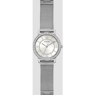 GUESS Ladies Silver Tone Analog White Dial Watch with Stainless Steel Strap GW0534L1
