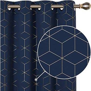 Deconovo Blackout Curtains Gold Diamond Foil Print Navy Blue 52W X 108L Inch Room Darkering Thermal Isolated Sun Blokerende Grommet Gardinpaneler