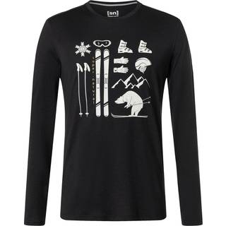 super.natural Men's Skiing Bear Long Sleeve Jet Black/Feather Grey/Gold Flake, S