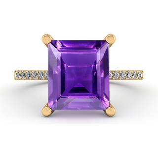 14 Karat Guld Ring fra Henrik Ørsnes Design med 10 X 11 Mm Ametyst og Diamanter 0,21 Carat W/SI
