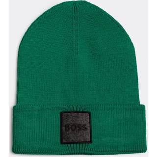 BOSS Orange Herren Strickmütze grün Woll-Stoff