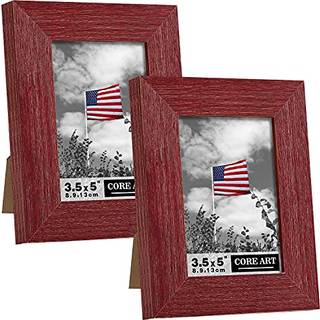 CORE ART 3,5x5 billedramme H?ndlavet tr? rustik r?d fotoramme S?t med 2 High Definition Semi-h?rdet glas v?g- eller bordsk?rm