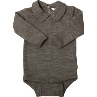 Body med krave i gråmeleret beige 100% merino uld