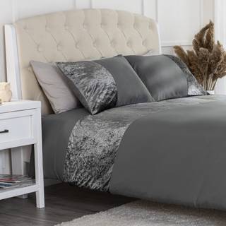 Mellanni Velvet Stripe King Duvet Cover Set - Wrinkle Fade Stain Resistant - Queen White Comforter Cover Set - 8 Ties & Hidden Button Closure - D