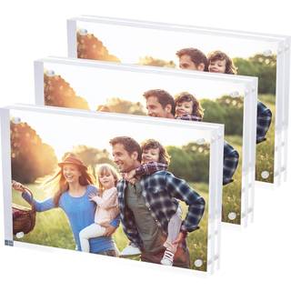 Simbalux Magnetisk akrylbillede Foto ramme 4x6 tommer (3 pakke) Klar glas som dobbeltsidet rammel?st desktop flydende display fritst?ende let at