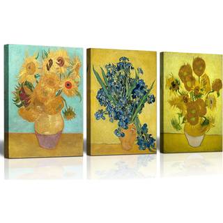 3 panel solsikke og iris af Vincent Van Gogh Oil Malerier Reproduktion Moderne blomstergiclee lærred udskriver kunstværker blomster Billeder Lærv