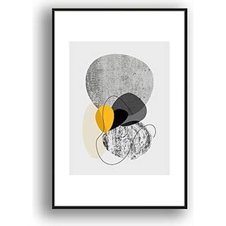 Idea4wall indrammet lærred Print Wall Art Solid & strukturerede gule og grå cirkler Geometriske former Illustrationer Moderne kunst Mid -århundre