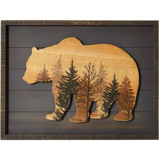 Nikky Home Cute Bear in the Forest Woodland Decorative Wood Framed Wall Art Prints Cabin Decor 16 """" X 12 """" Dark Slate Gray
