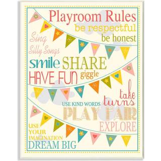 Stupell Home D? Cor Playroom Rules With Pennants in Pink Rectangle Wall Plaque 10,25 x 0,5 x 14,75 stolt fremstillet i USA
