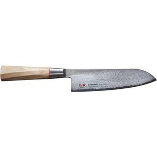 Suncraft Senzo Twisted Octagon Santoku 16,7 cm - Damaststahl - Griff Pakkaholz - Braun,Silber