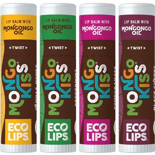Eco Lips Mongo Kiss Organic Lip Balm 4 Pack Pebermynte Granat?ble Vanilje Honning Sort Kirseb?r - 100 procent USDA Organic - Beroligende fugter T