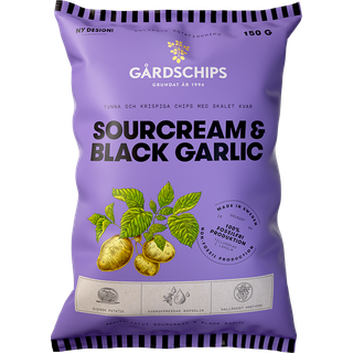 Gårdschips Chips m. Sourcream & Black Garlic 150 g