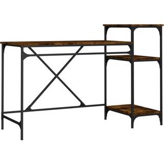 skrivebord m. hylder 135x50x90 cm konstrueret træ jern røget eg