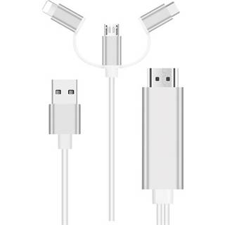 3-i-1 HDMI Kabel - Lightning, Type-C, MicroUSB