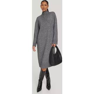 Object - Objminna L/s Zip Knit Dress - Kjoler til hende - Dark Grey Melange - S