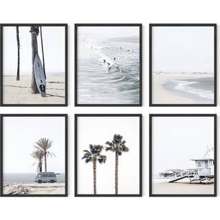 Haus og nuancer strandplakater og strandv?gindretning - s?t med 6 strandkunsttryk sort og hvid strandbilleder v?g kunst strand kunst kyst bedstem