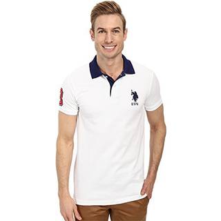 U.S. Polo Assn. M?nds slanke fit pique polo hvid/dodger bl? medium
