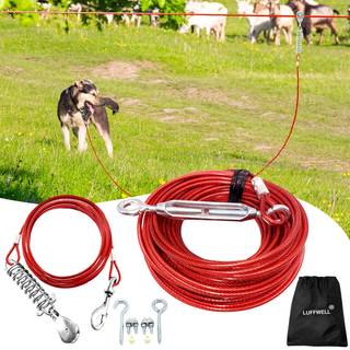 Luffwell Dog Runs for Outside 100ft Dog Runner til g?rdhave med 10ft hund binder kabelt kraftigt hundek?rsel til store hunde vognsystem zipline t