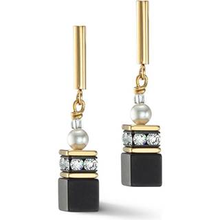 Coeur De Lion Gold Pearl and Onyx GeoCube Drop Earrings - Silver - Black
