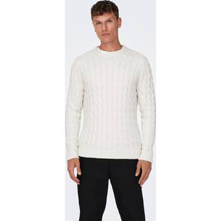 ONLY & SONS Kicker Cable Knit Crew Neck Antique White