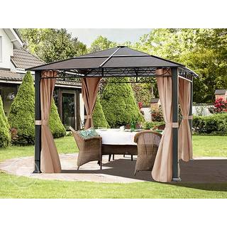 3x3m, hardtop havepavillon, inkl. 4 sidegardiner, cappuccino - (300117)