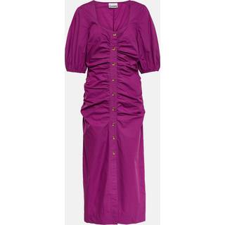 Ganni Ruched cotton poplin midi dress - purple - XXS
