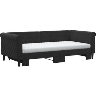 Daybed Velour Sort - med udtræk og madras / 90 x 190 cm