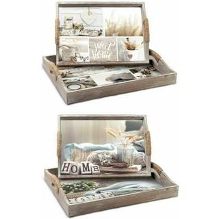 Bakkesæt DKD Home Decor Beige 40 x 30 x 6 cm Træ MDF (2 enheder)