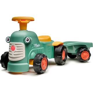 FALK Maurice gå-traktor med rat, horn og trailer, grøn