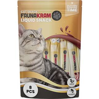 Faunakram liquid cat snack m. laks & and - 8 stk.