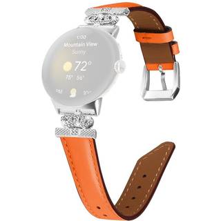 Google Pixel Watch 1 / 2 / 3 Læder Urrem m. Sølv Rhinsten Spænde - Orange