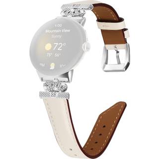 Google Pixel Watch 1 / 2 / 3 Læder Urrem m. Sølv Rhinsten Spænde - Beige