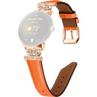 Google Pixel Watch 1 / 2 / 3 Læder Urrem m. Rose Gold Rhinsten Spænde - Orange